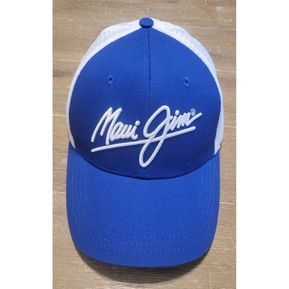 Maui Jim Sunglasses Logo Trucker Style Mesh Snapback Cap Hat Blue White Hawaii